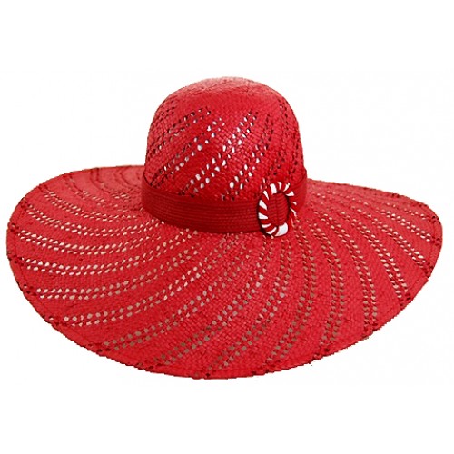 Wavy Woven Big Rim Straw Hats - Red - HT-ST262RD